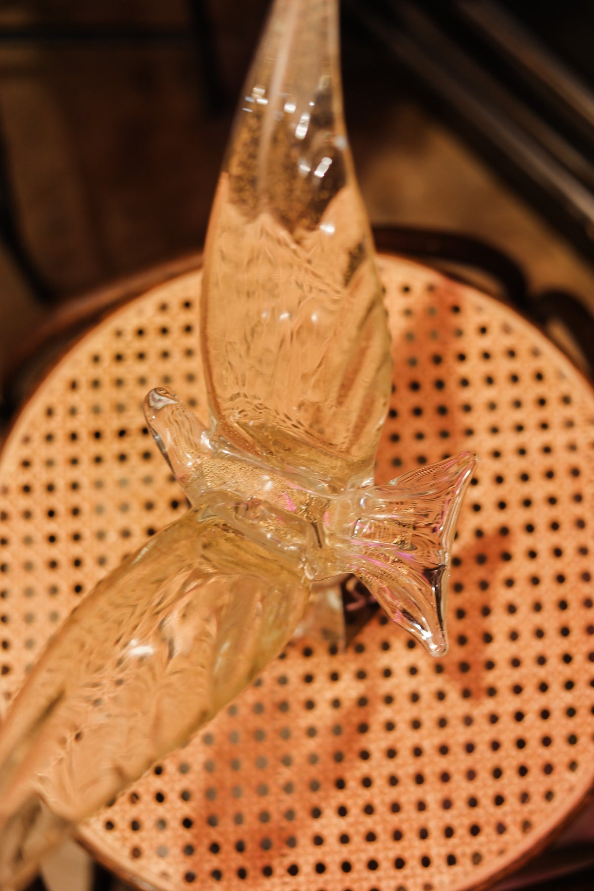 Clear Glass Bird With Gold Flecks Aventurine