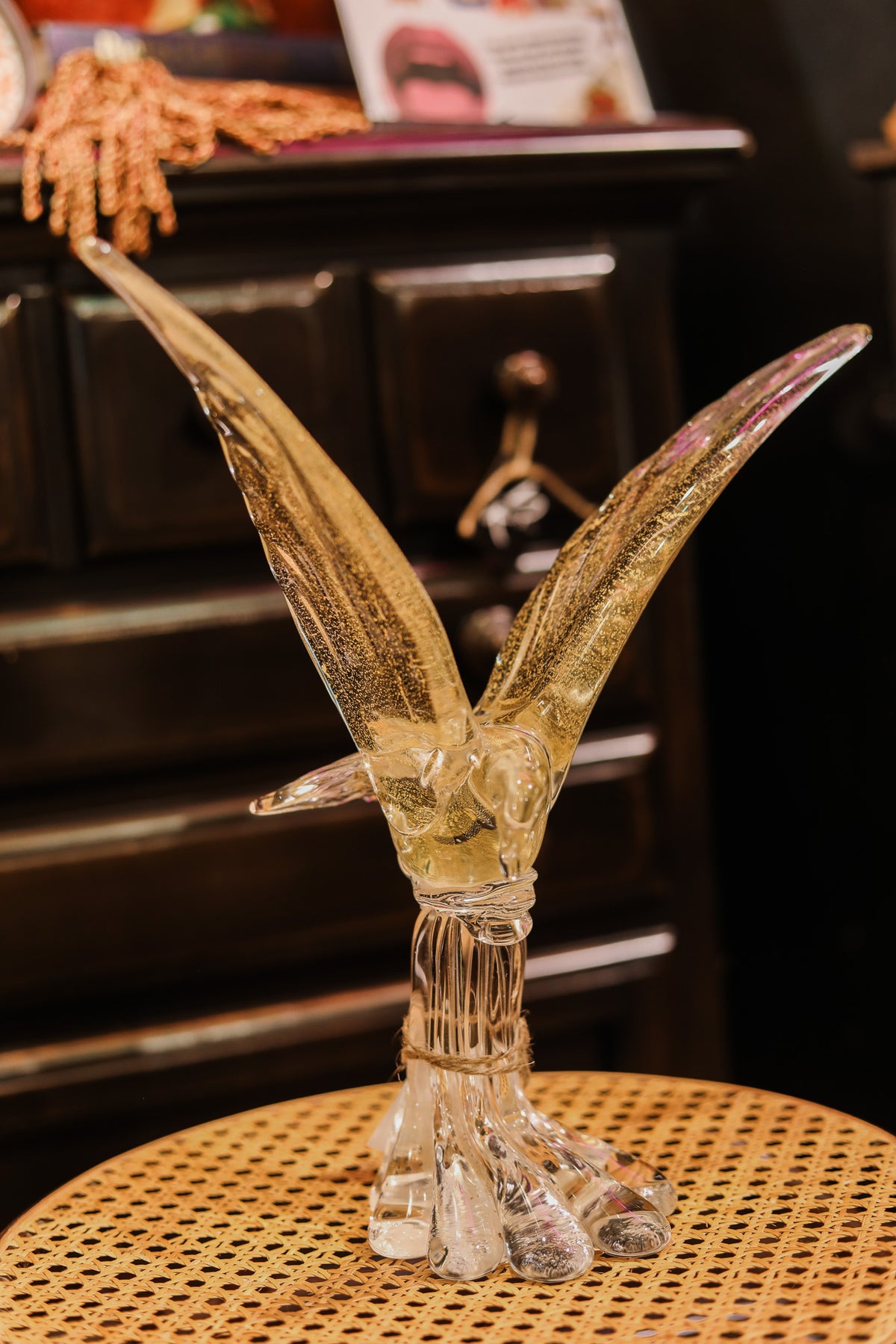 Clear Glass Bird With Gold Flecks Aventurine